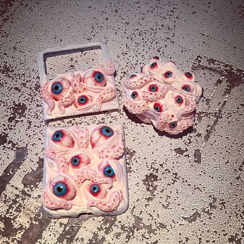 4091 Original 3D hecho a mano funda para teléfono móvil Cthulhu ojos de tentáculo gótico oscuro estilo Punk rosa personalizado regalo de Navidad y Halloween