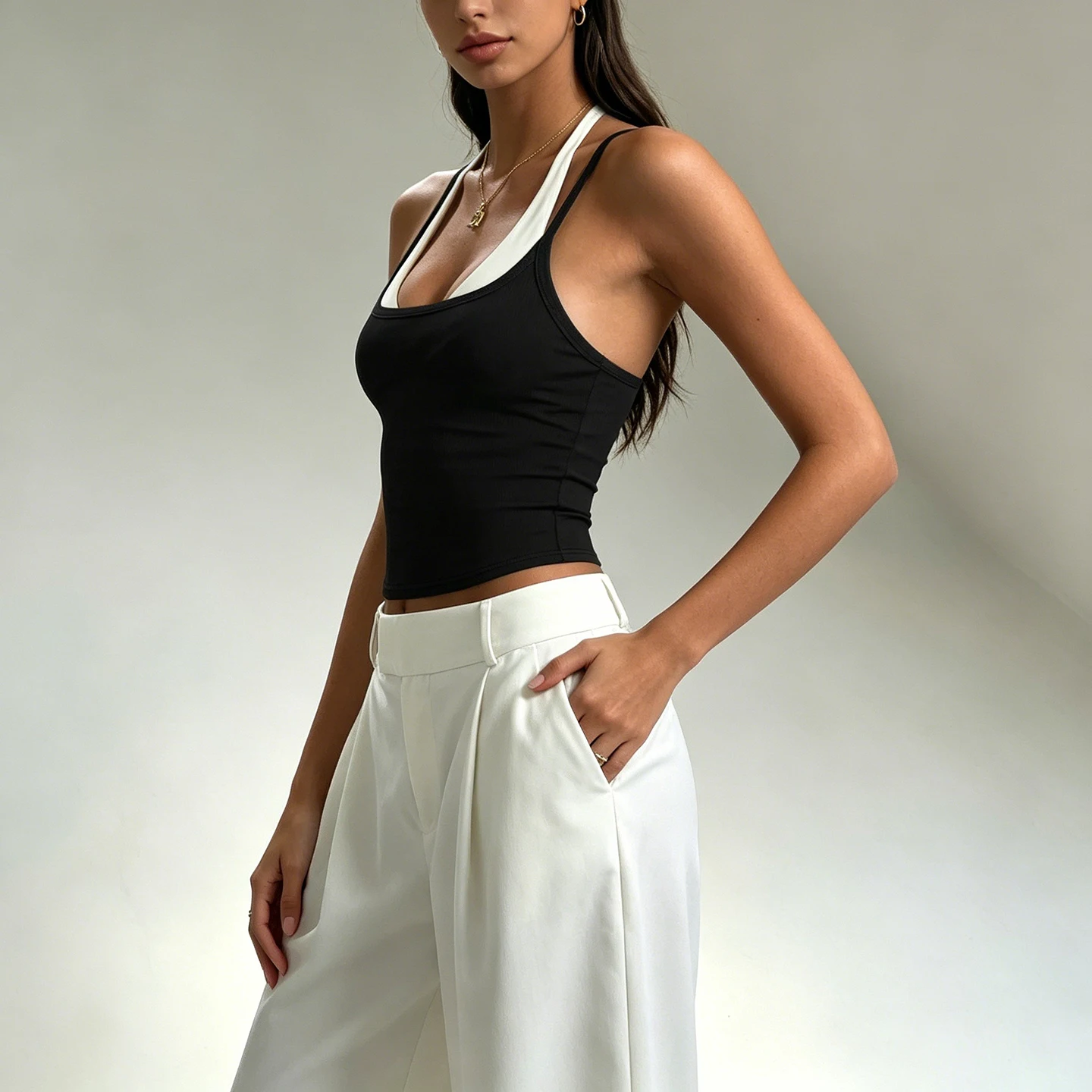 SUCHCUTE Y2K Contrast Color Fake Two-Piece Cami Tank Top Women Sleeveless Slim Fit Crop Camisole  Streetwear Casual Vest Summer