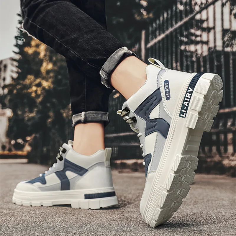 Fashion Men's Running Shoes High Top Men Sneakers PU Leather Comfort Non-Slip Walking Footwear Zapatos De Hombres Male Sneakers