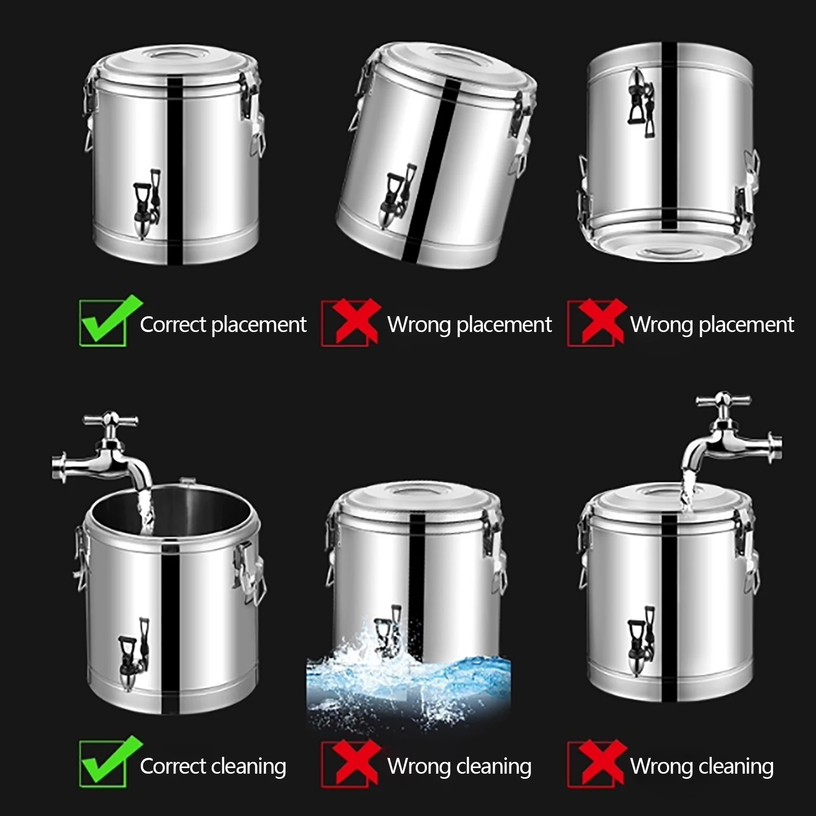 40L/10,56Gal Edelstahl Isolierter Eimer, Isoliereimer für Getränke, Tragbarer Kommerzieller Suppenbehälter mit Zapfhahn – Detail 11