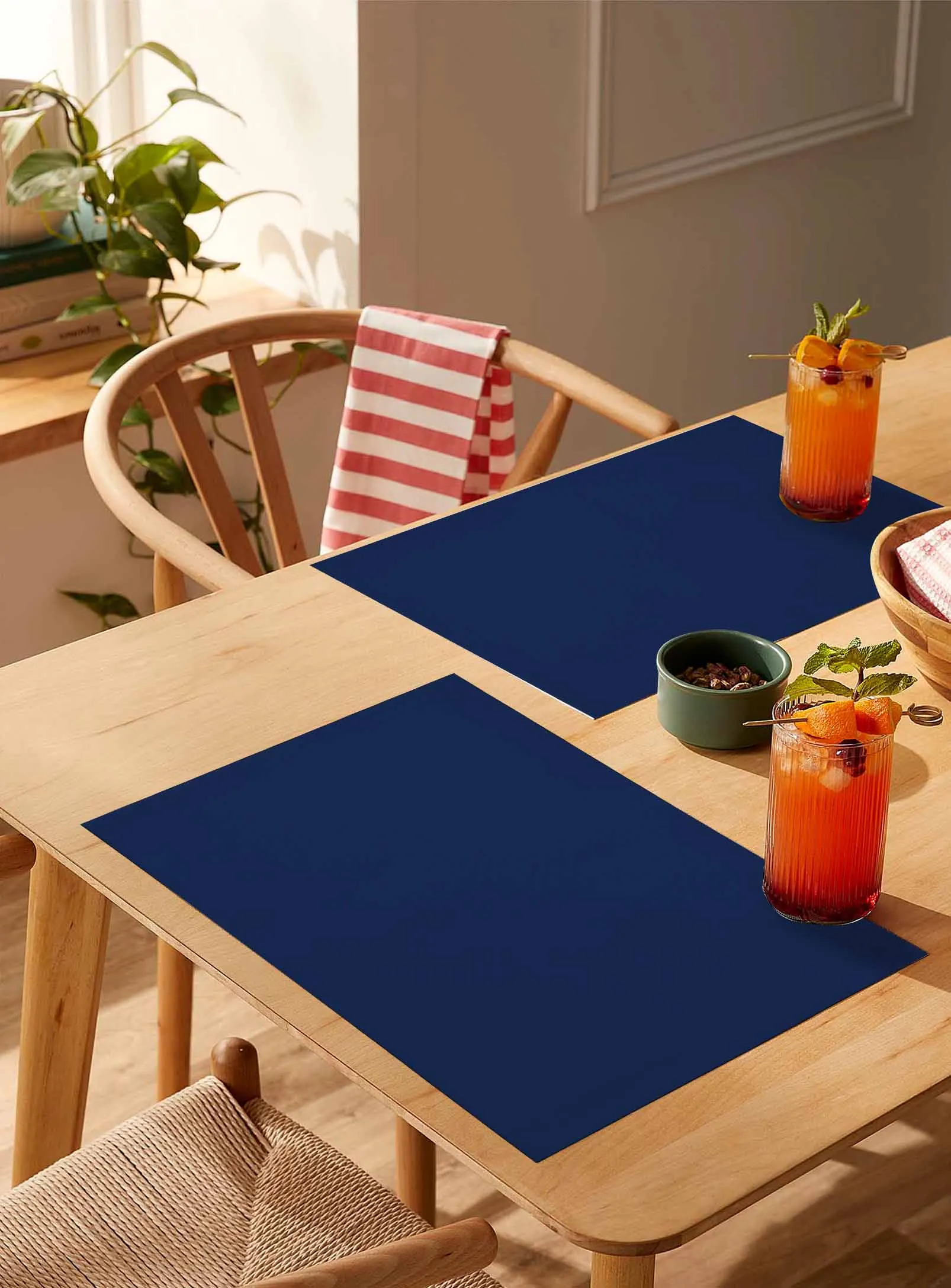 Solid Navy Blue Kitchen Tableware Cup Bottle Placemat Coffee Pads 4/6pcs Desktop Mats