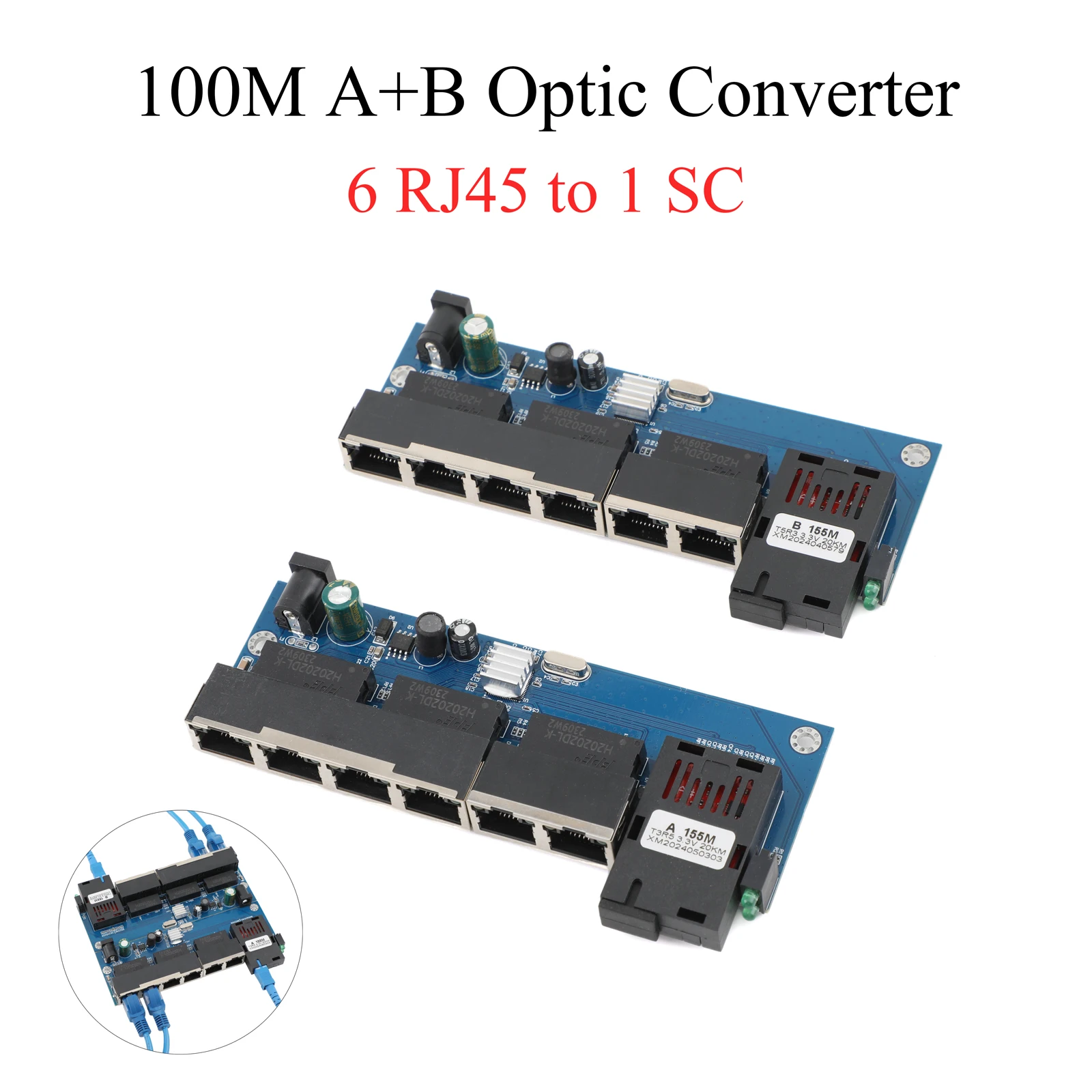 

Fiber Optic Media Converter 10M/100M PCBA Board 6 RJ45 to 1 SC A+B Optic Connector 1310nm/1550nm Ports Ethernet Switch