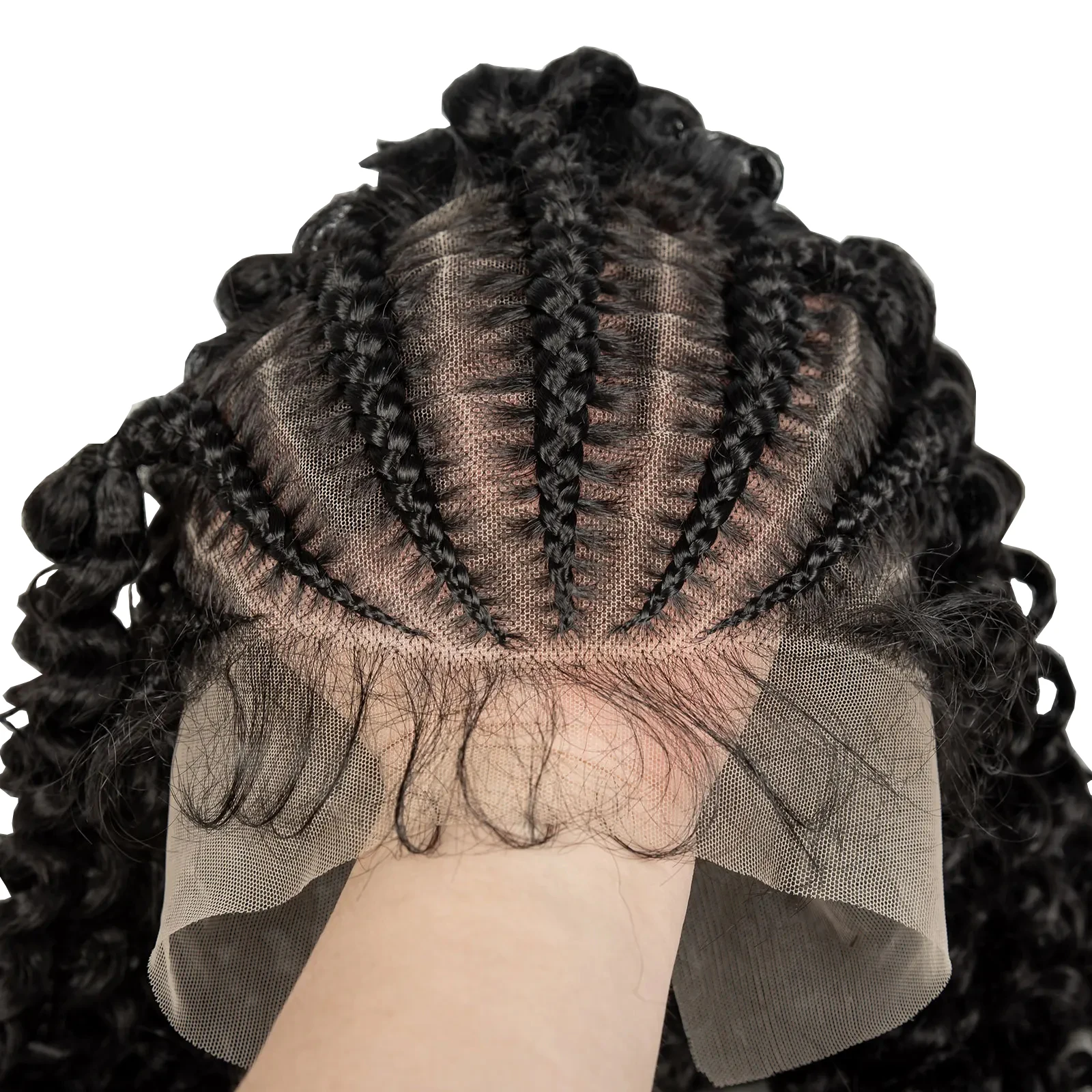 26-inch zwart gevlochten krullend haar 13x4 voorkant handgehaakt synthetisch haar, geschikt voor dames dagelijks feest Halloween vlecht pruik