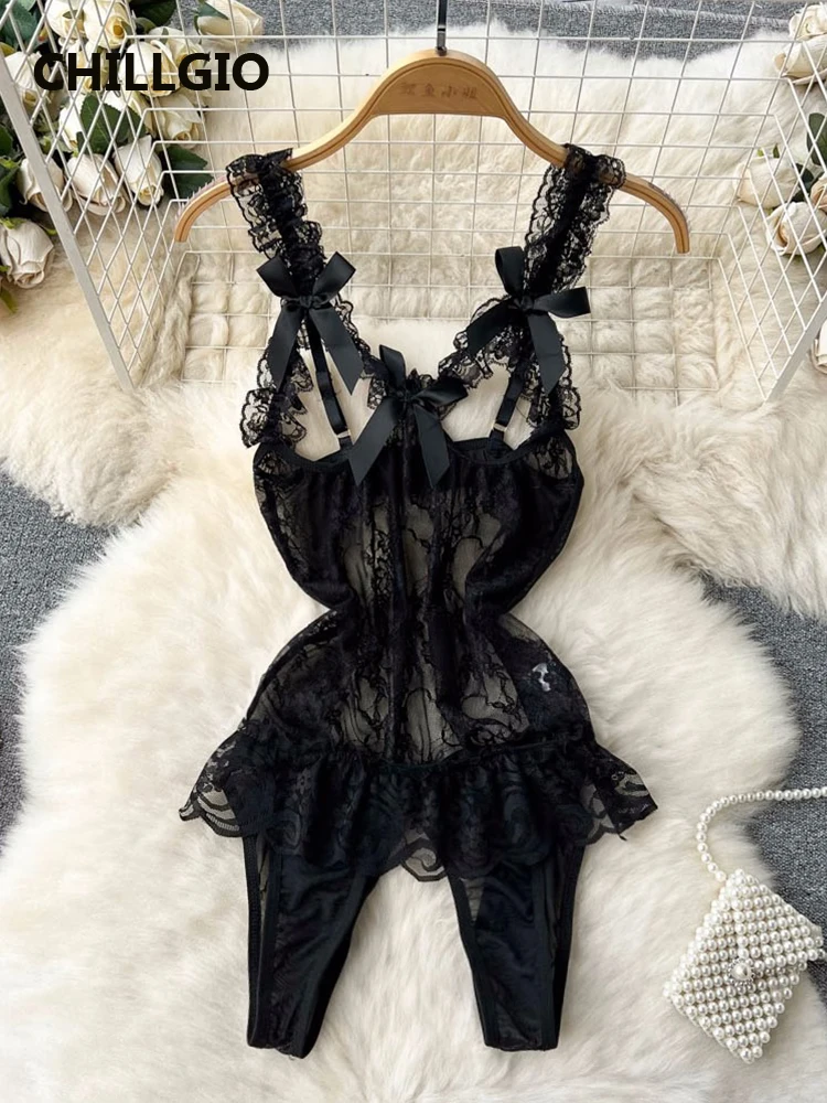 

CHILLGIO Women Sexy Tranparent Lace Bodysuits Erotic Ins Combination Catsuits Lingerie Fashion Summer One Piece Strappy Rompers