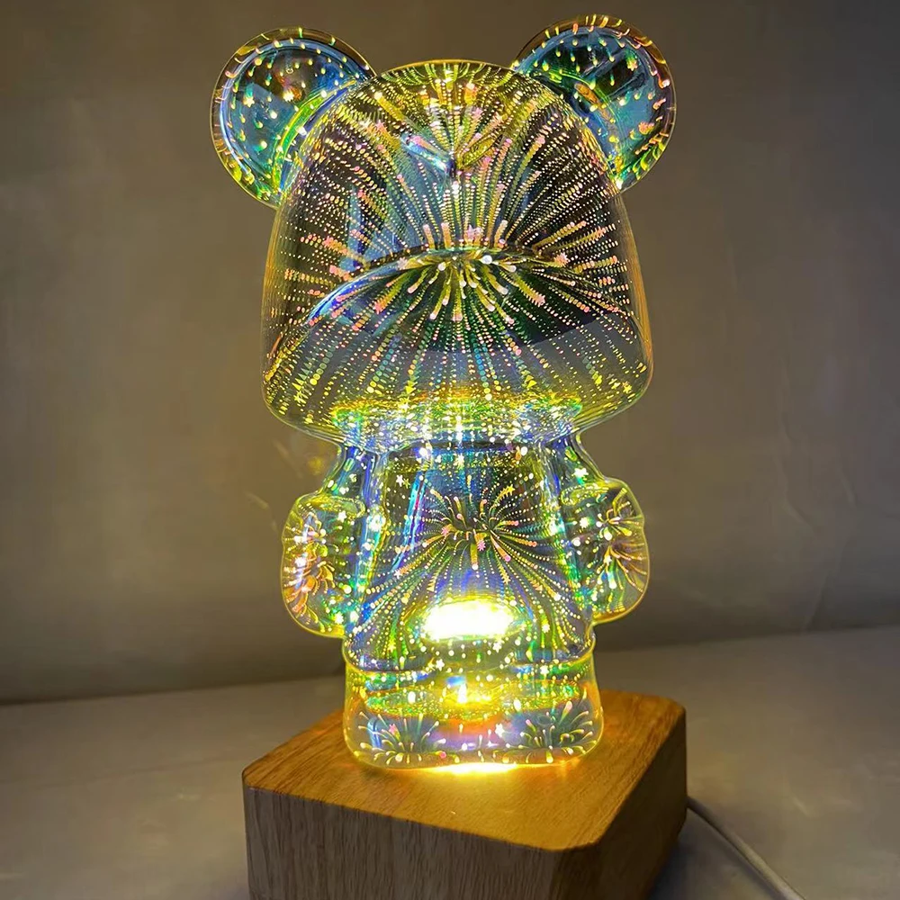 Bearbrick Figure Creative 3D Glass Neon Atmosphere Light Night Lamp Bedroom Living Room Decoration Mood Lighting