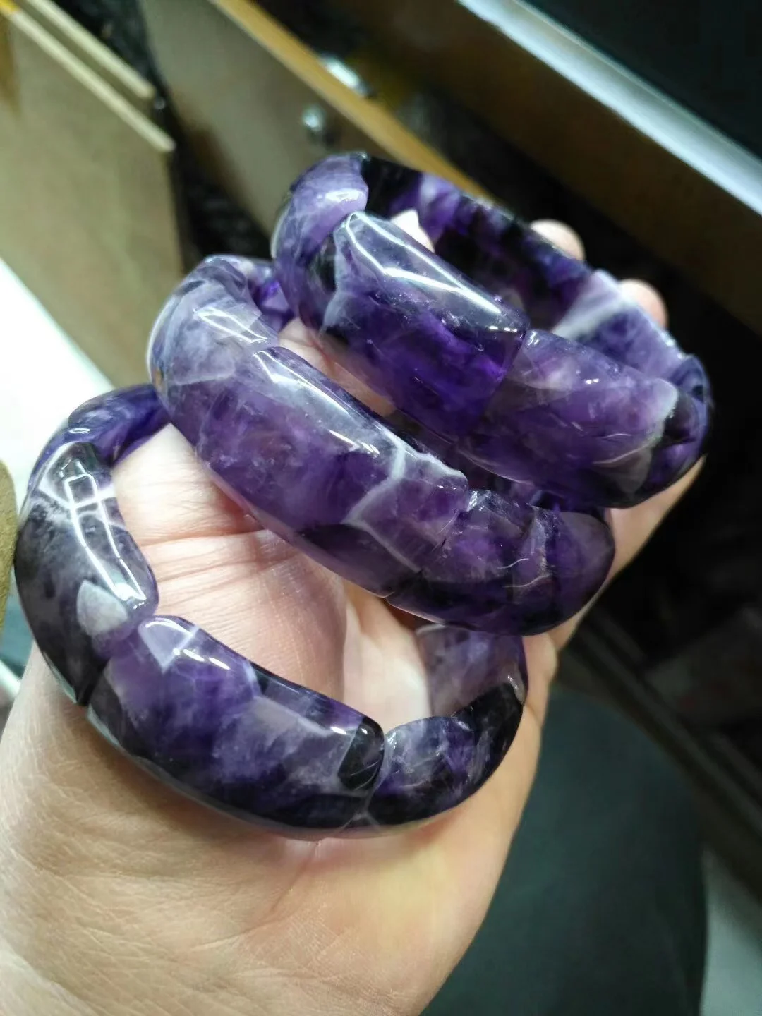 Natural Amethyst Stone Beads Bracelet Natural Energy Stone Bangle Gemstone Jewelry for Woman Birthstone for Aquarius for Gift