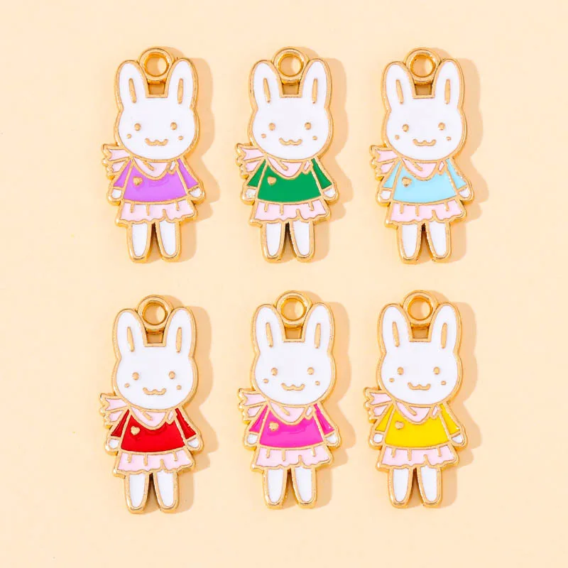 20 pcs/lot Fashion Alloy Enamel Dress Rabbit Pendant Accessories Charms for Women, Earrings/Necklace Handmade DIY Jewelry