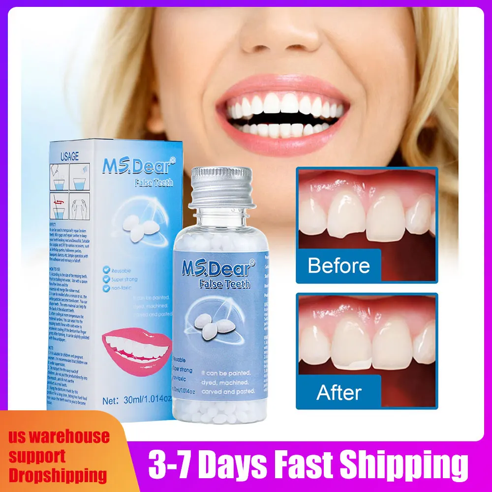 30ml Resin Temporary Tooth Repair Granules Teeth Gaps Missing Broken Tooth Filling Moldable Dentures Adhesive False Teeth Tools