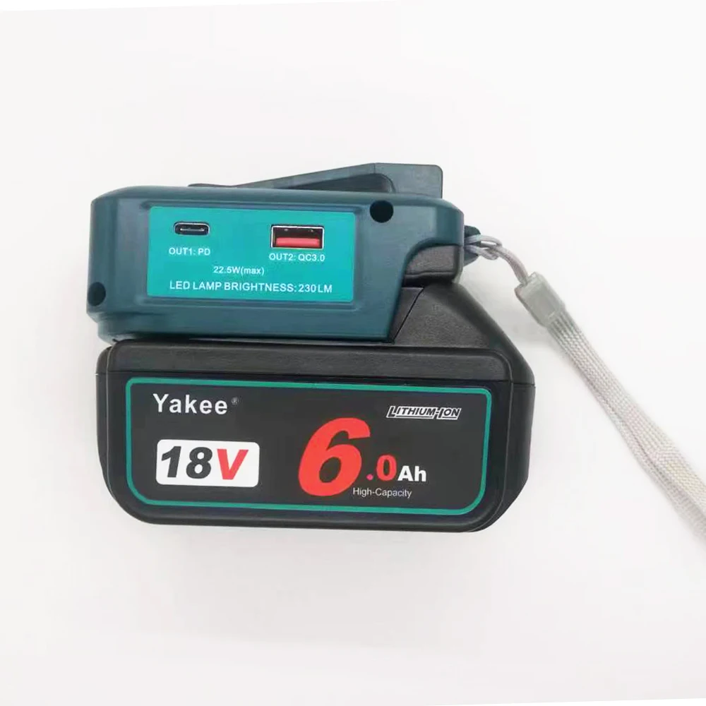 Dla Makita lampa LED dla Makita bateria BL1830 1430 1840 1860 1890 Typc-C QC3.0 Port USB 230lm 22.5W