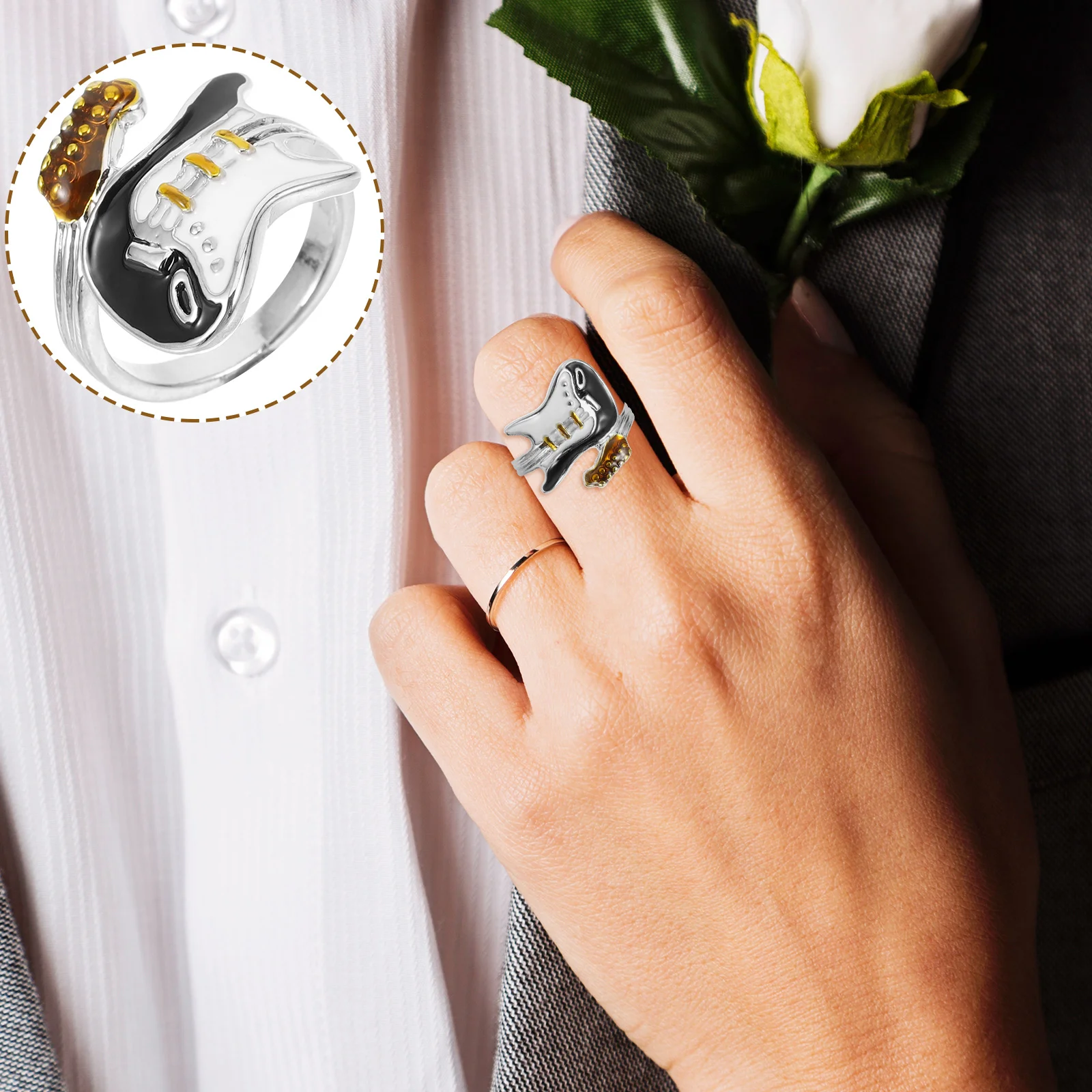 

Guitar Ring Open Ring Adjustable Ring Punk Finger Band Fashion Finger Jewelry mens fashion rings guitar ring