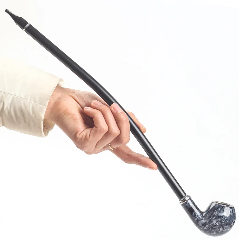 Long Smoking Tobacco Pipe with Filter 41CM Wooden Resin Removable Washable Long Bent Rod Churchwarden Tobacco Smoking Pipe Gift