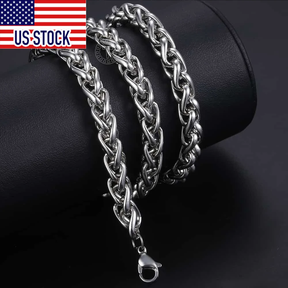 8mm Mens Necklace Stainless Steel Wheat Chain Necklaces for Men Jewelry Dropshipping Wholesale Fashion Gift DKN154