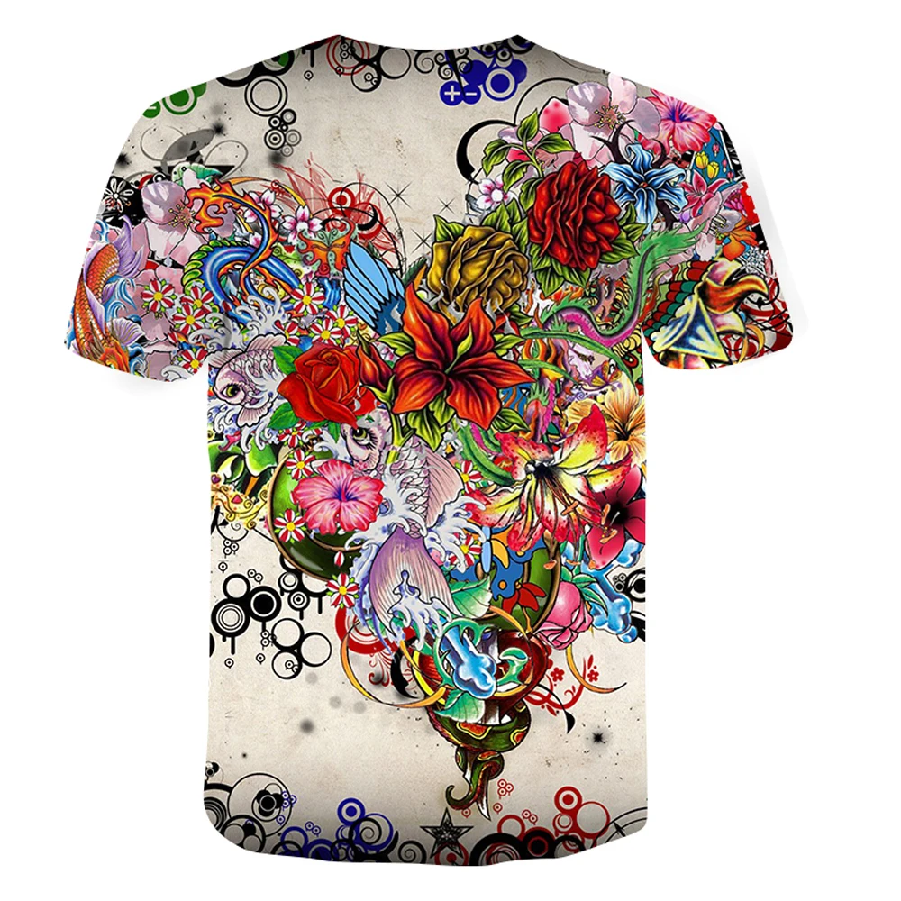 Summer New Fashion Men Flowers Butterflies graphic t shirts 3D Personality Trend Hip Hop Print T-shirt short sleeve t-shirts Top