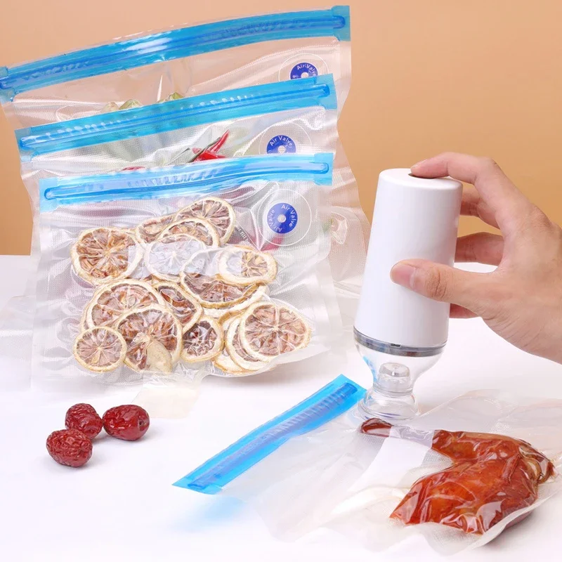 10pcs Reusable Sous Vide Bags with Hand Sealing Pump Vacuum Food Keep Fresh Freezer Storage Zipper Bag Household Air Valve Bag