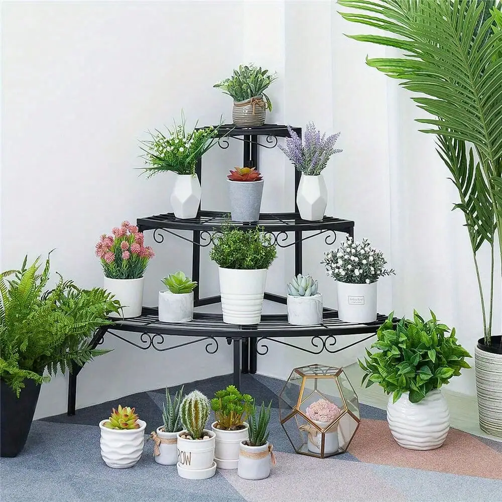 3 Tier Plant Corner Shelf Flower Pot Rack Quarter Round Planters Display Holder