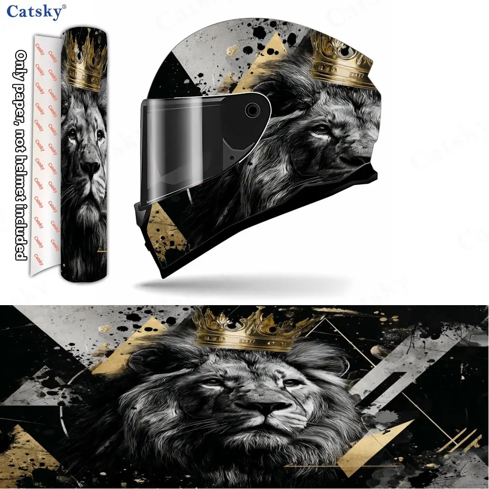 

Golden-Crowned Lion Geometric Helmet Vinyl Wraps, Waterproof Scratch-Resistant Full Face Helmet Decals, Durable PVC Decoration P