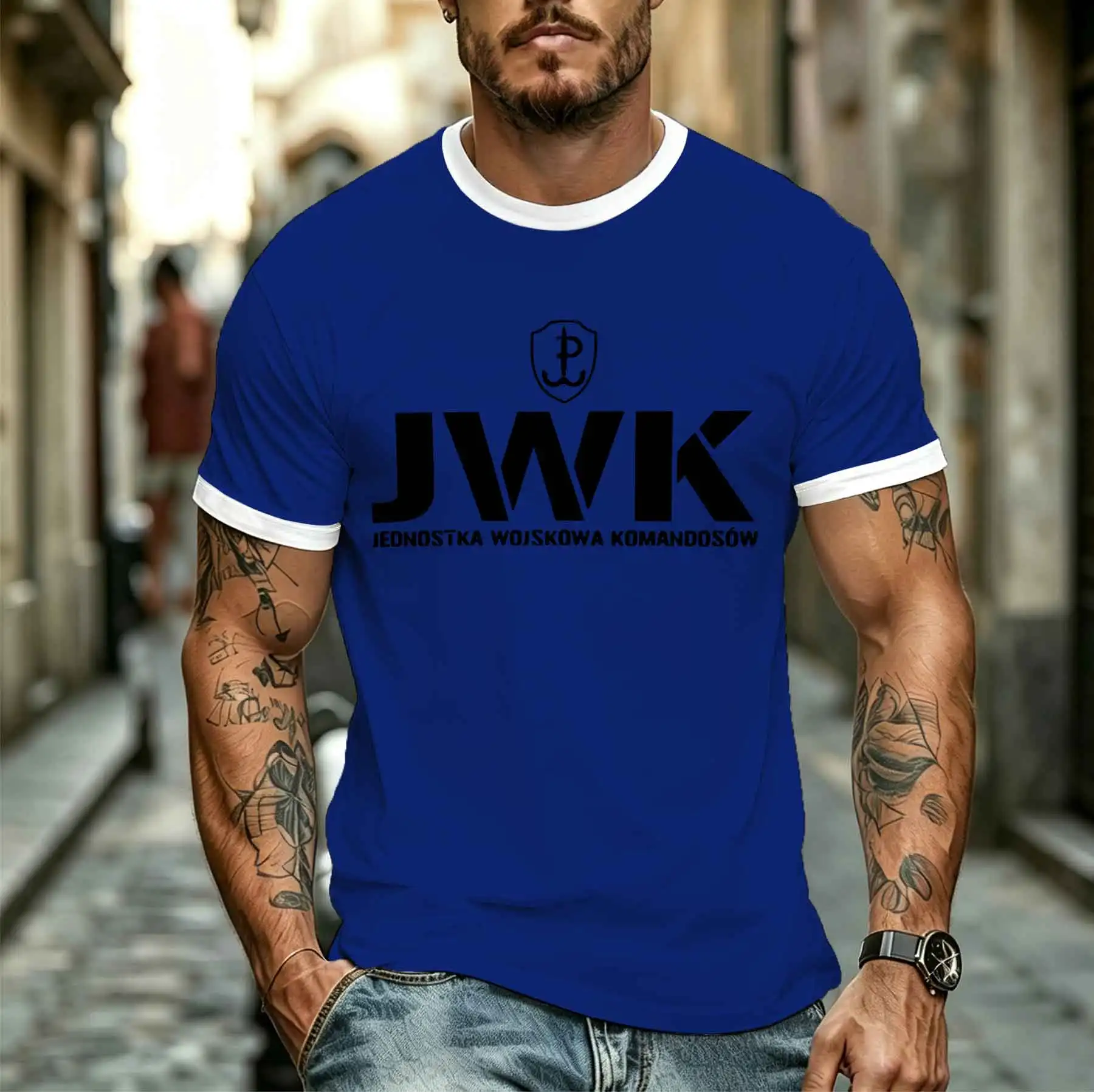 2026 new model Tee Stylish Comfortable Men's Polish JWK Navy Commando Commemorative T-Shirt Tactical Retro Print Casual Short Sl
