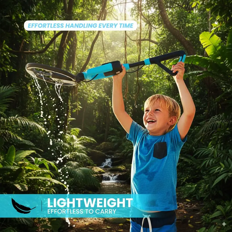 كاشف معادن خفيف الوزن للأطفال مع جذع قابل للتعديل، شاشة عرض عمق LED، ملف بحث مقاوم للماء، مجرفة، أشعل النار