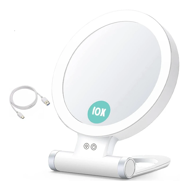 

10X Magnifying Makeup Mirror With Lights And Magnification,3 Colors Desktop LED Mirror And Vanity Mirror For Travel
