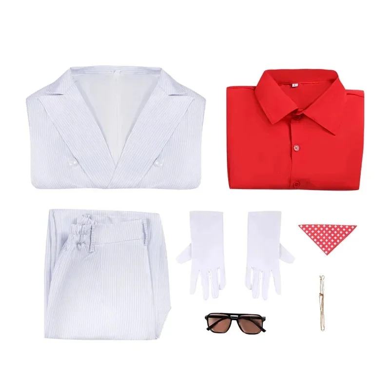 ♥ 2026 New 1983 Movie Scarface Al Pacino Cosplay White Suit Red Shirt Costume Accessories Outfits Halloween Roleplay ★ Look at m