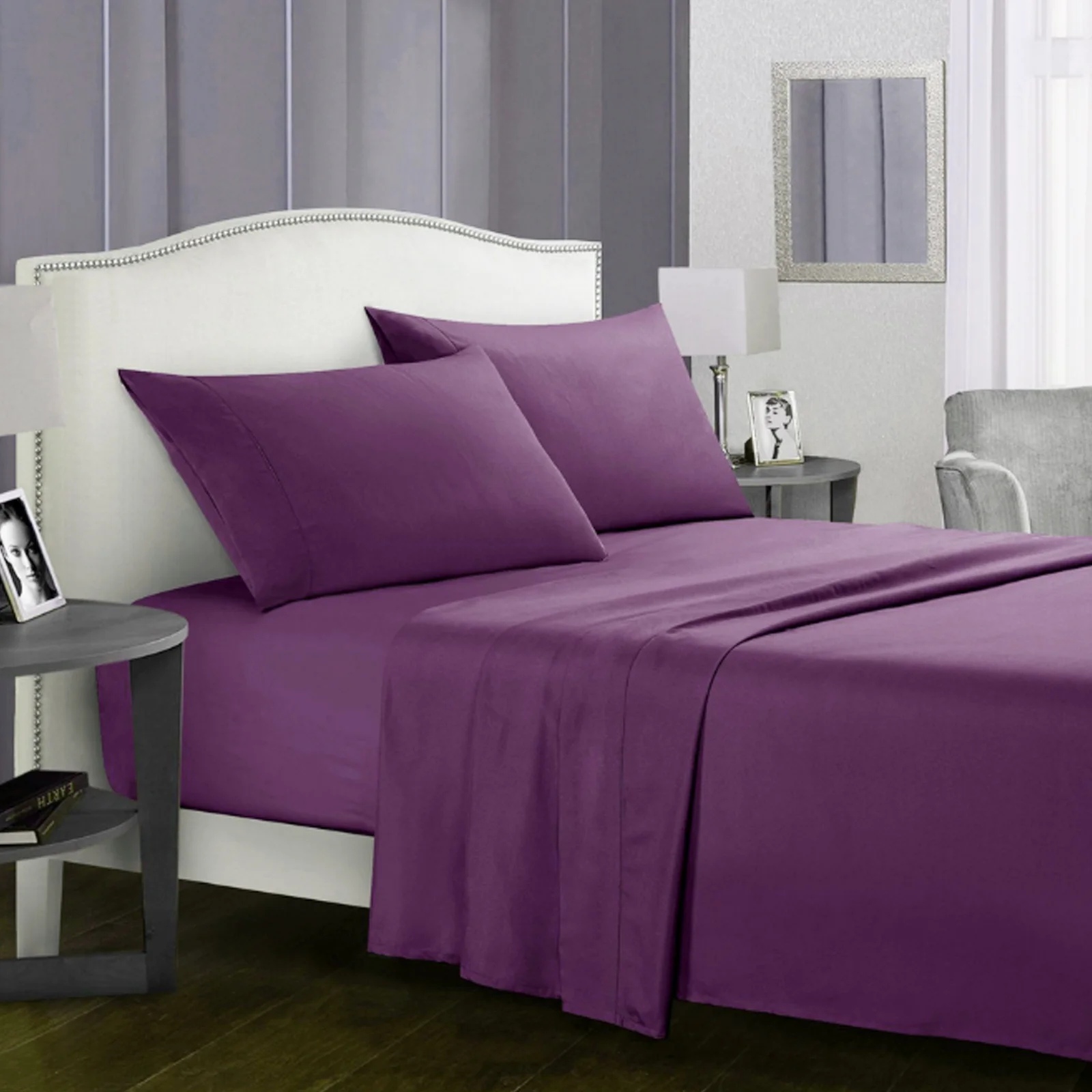 

4Pcs Pure Color Bed Sheet Set Soft Chemical Fiber Fabric Washable Easy Clean All Season Comfort Gift Bedding Set