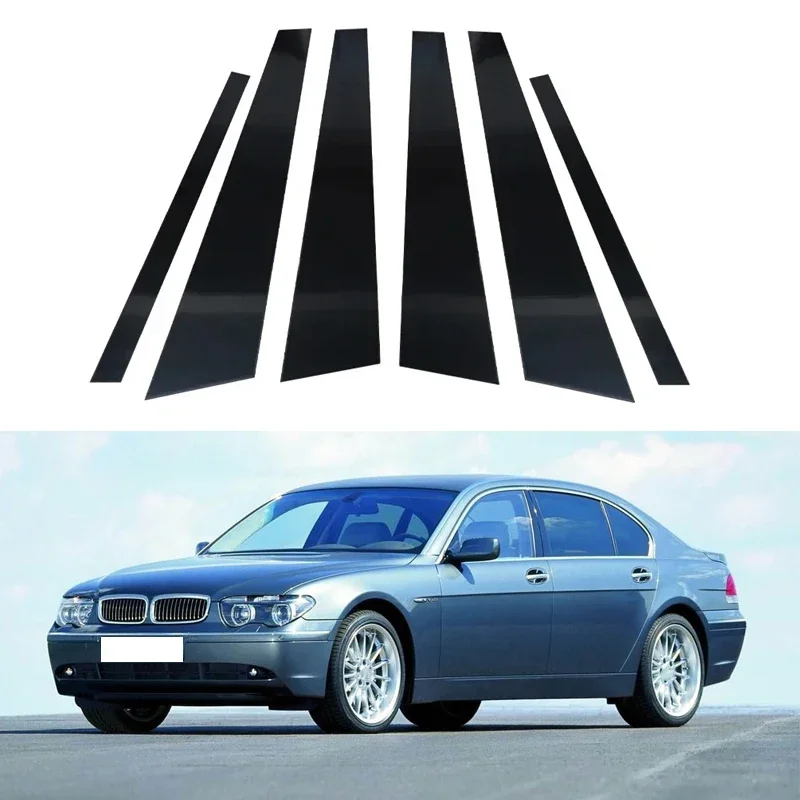

6PC For BMW 7 Series E65 E66 2001 2002 2003 2004 2005 2006 2007 2008 Door Trim Pillar Posts Glossy Black Window Decorative Cover