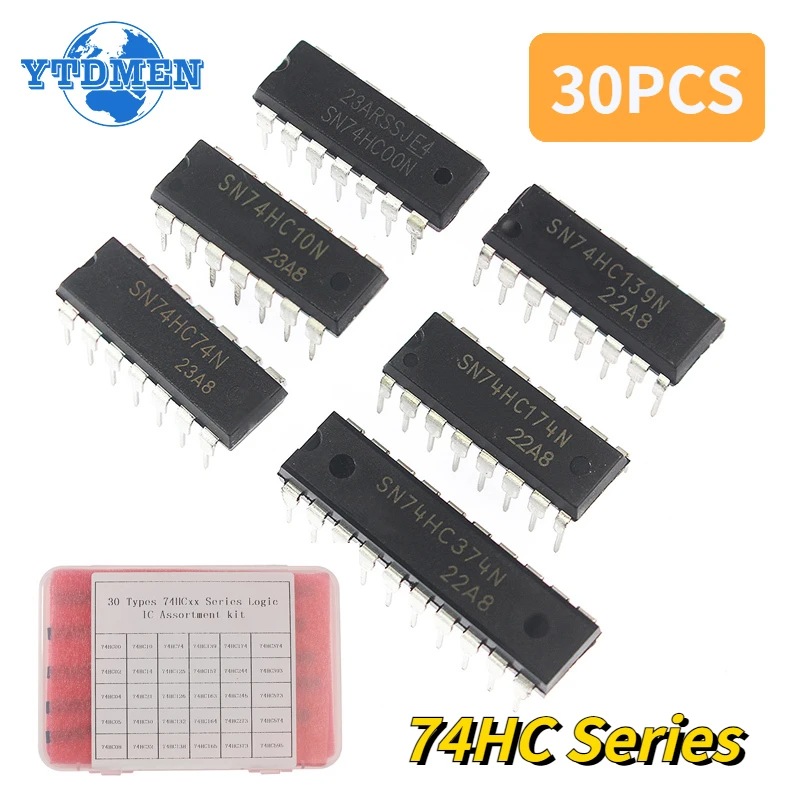 30pcs/box Logic IC Integrated Circuit 74HC Series Assortment Kit 74HC595 74HC573 74HC393 74HC00 74HC30 DIP Register Chip Driver