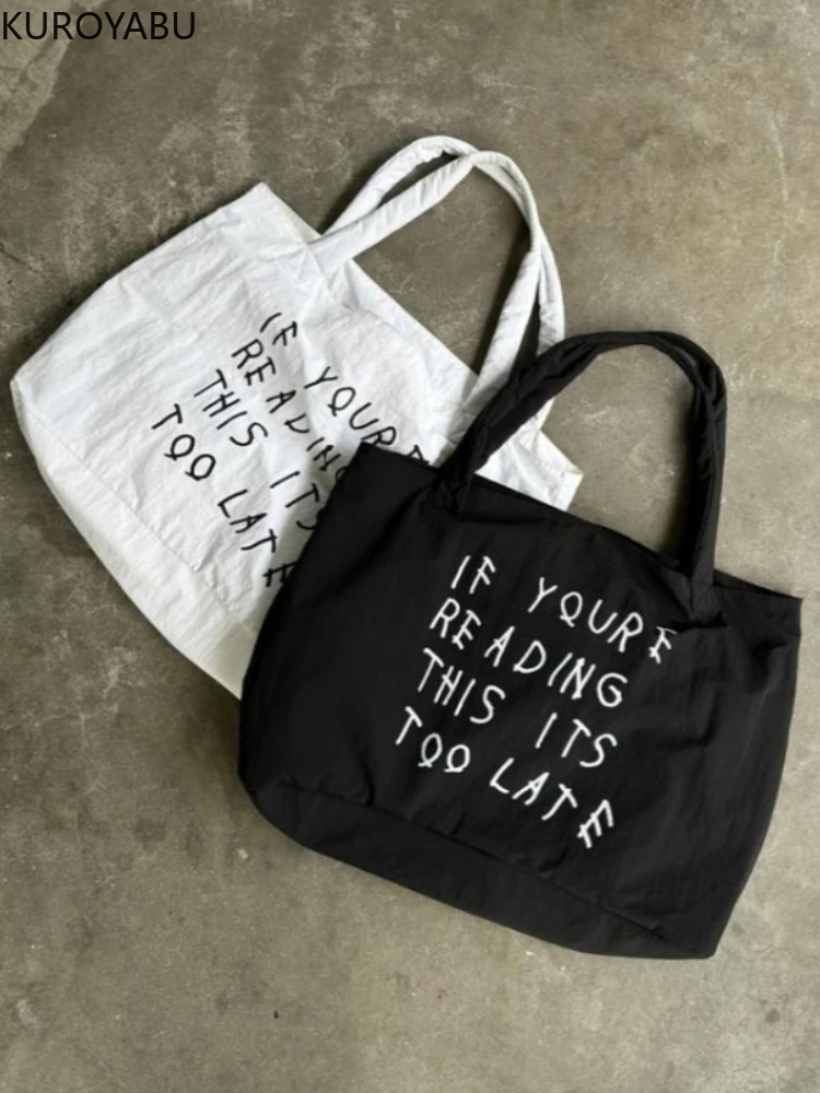 

Women Letter Printed Y2k Shoulder Bag Canvas Large Capacity Tote Bags Nylon Korean Fashion Commuter Shopper Travel Beach Bag