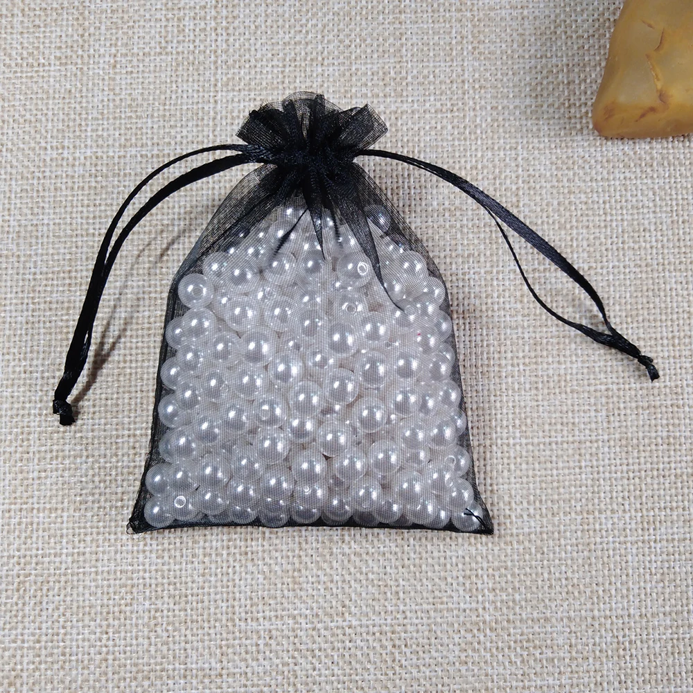 Household 100pcs Drawable Black Small / Big Organza Bags Favor Wedding Party Christmas Gift Bag Jewelry Packaging Bags Pouches