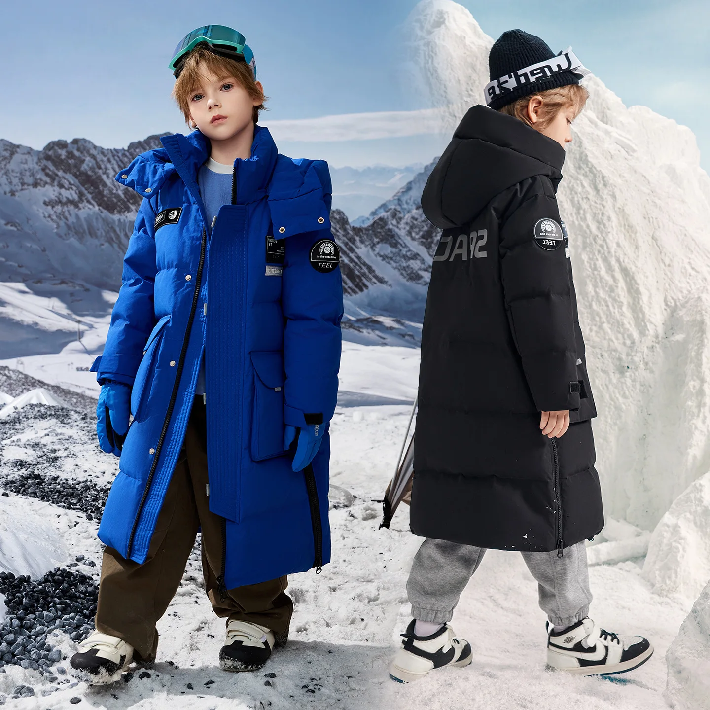 

Children Boys Winter Ski Suits Hooded Thick Warm 4-12Y Kid Boy White Duck Down Jackets Young Teenagers Boys Mid-length Outerwear