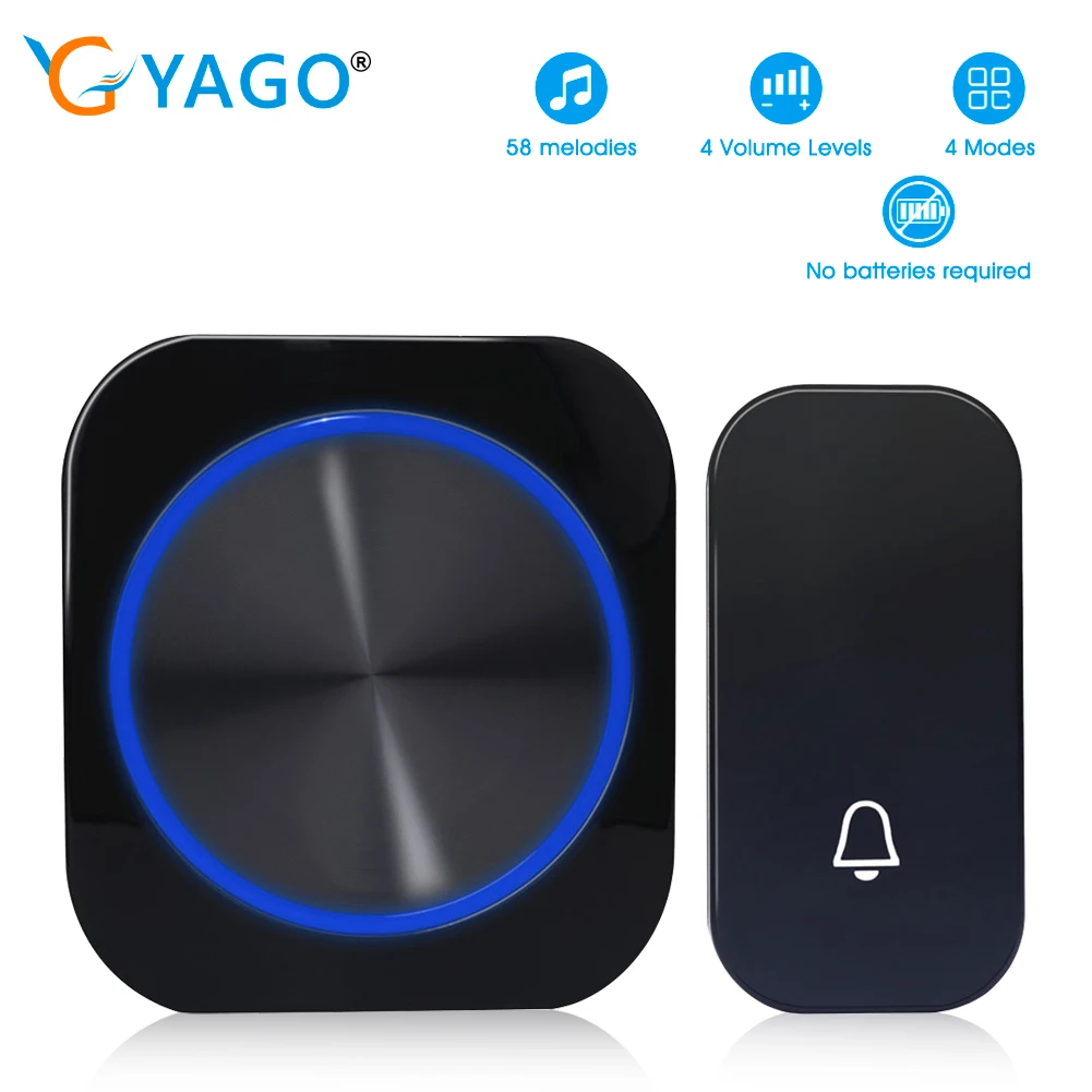 SMATRUL Self-powered Wireless DoorBell Door Bell Ring Chime Call Night Light No Battery EU Plug Waterproof 1 button 1 Receiver