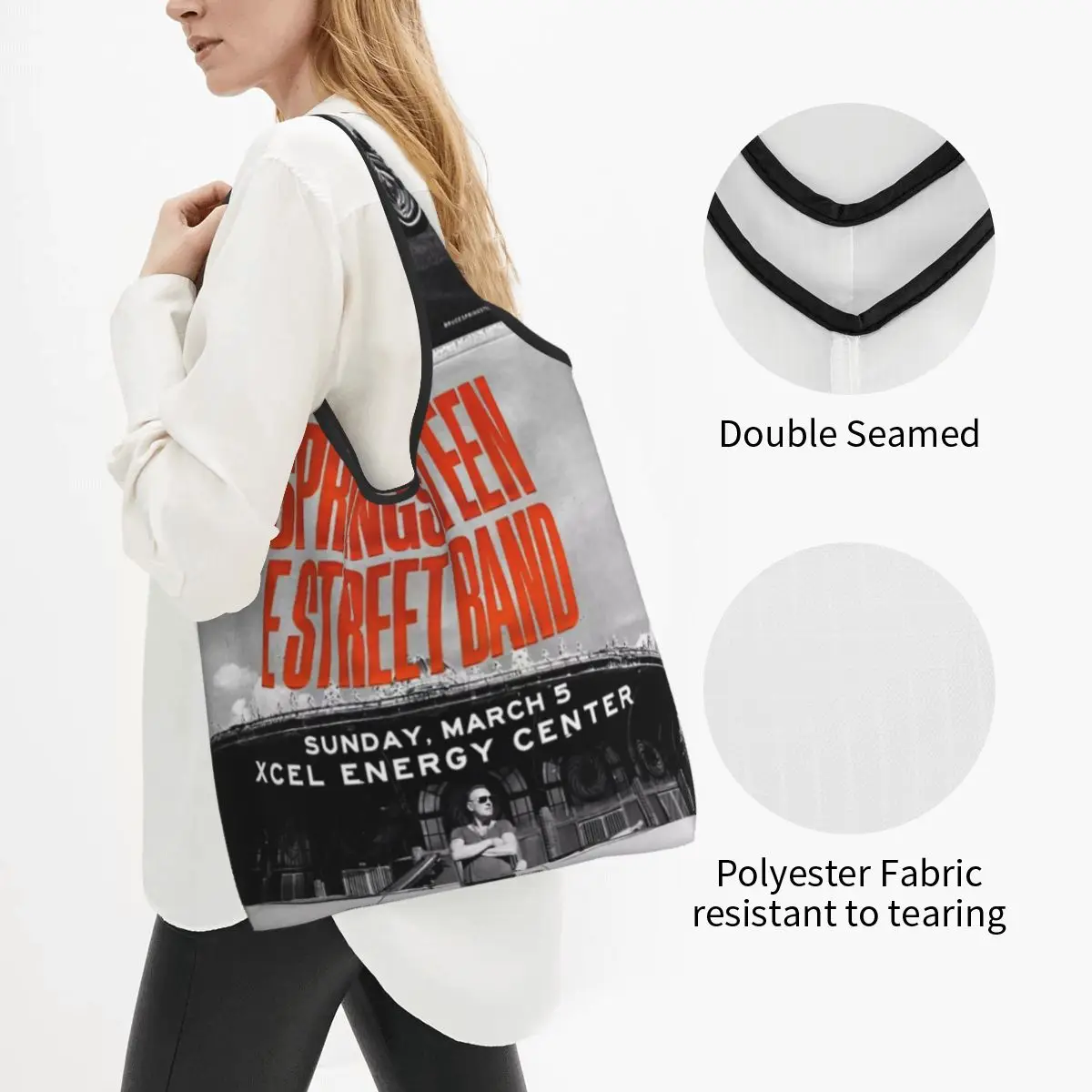 Bruce The E Street Band Springsteen Thunder Road Reusable Shopping Bags Foldable 50LB Weight Capacity Eco Bag Lightweight