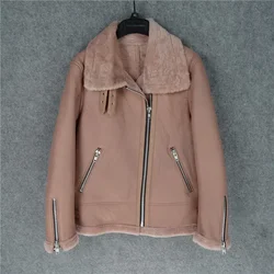 LNY SHop-Chaqueta de piel auténtica para mujer, abrigo de piel de oveja con lana, 100%