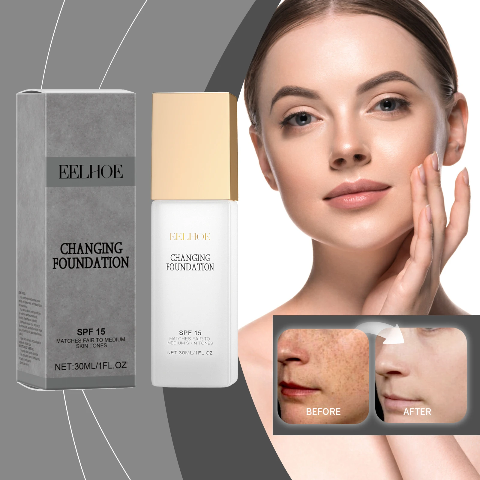 

Liquid Foundation Naturally Covers Flaws Full Coverage Matte Moisturizer Oil-control Sunscreen Spf 15 Waterproof Sweat-resistant