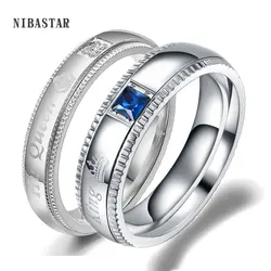 Couple Ring Her King His Queen For Women Men Luxury Shiny Crystal Stainless Steel Ring Engagement Wedding Jewelry Brands Ring