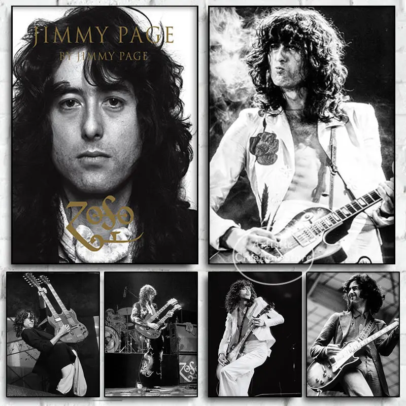 Jimmy Page Music Band Singer Poster Vintage Guitarist Canvas Painting Wall Art Print Pictures Bedroom Art Home Decor Fans Gift