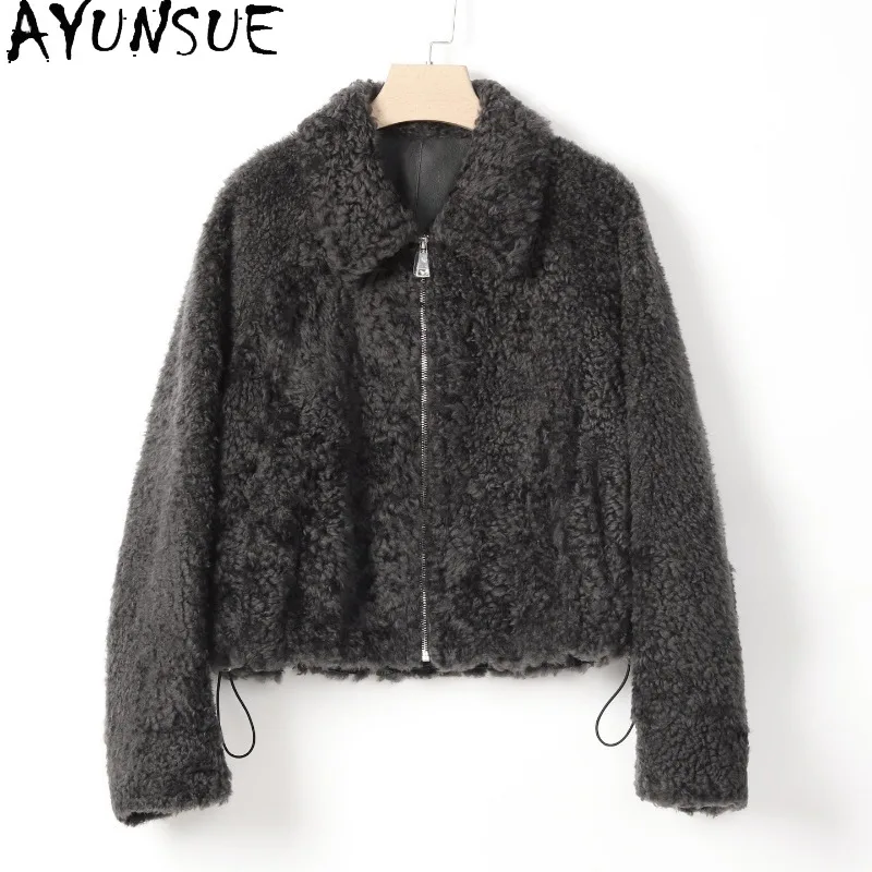 AYUNSUE Natural Sheepskin Fur Womens Coats Real Fur Coat Winter Jacket Luxury Clothes Women Short Loose Fit 2026 Пальто Женское