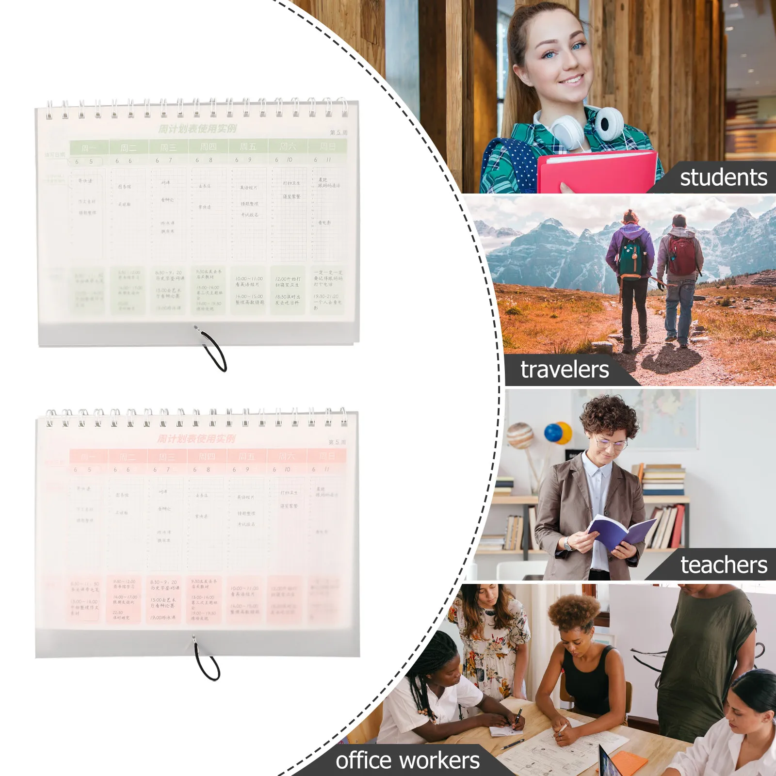 2pcs Weekly Planner Notebook with Spiral Binding & Stand-Up Design for Students, Self-Discipline & Study Efficiency