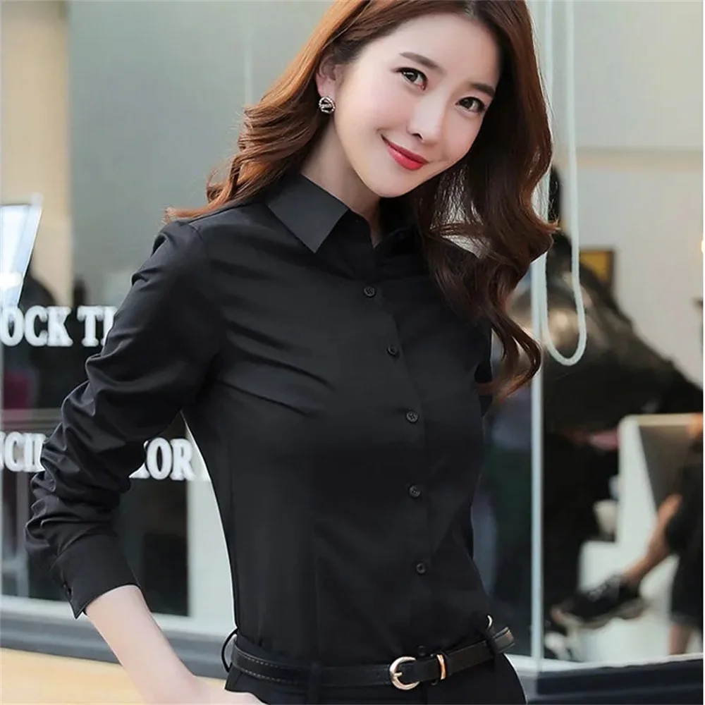 Oversized Solid White Black Professional Shirt Women Long Sleeve Slim Formal Work Spring Autumn New Basic Office OL Blouse Top