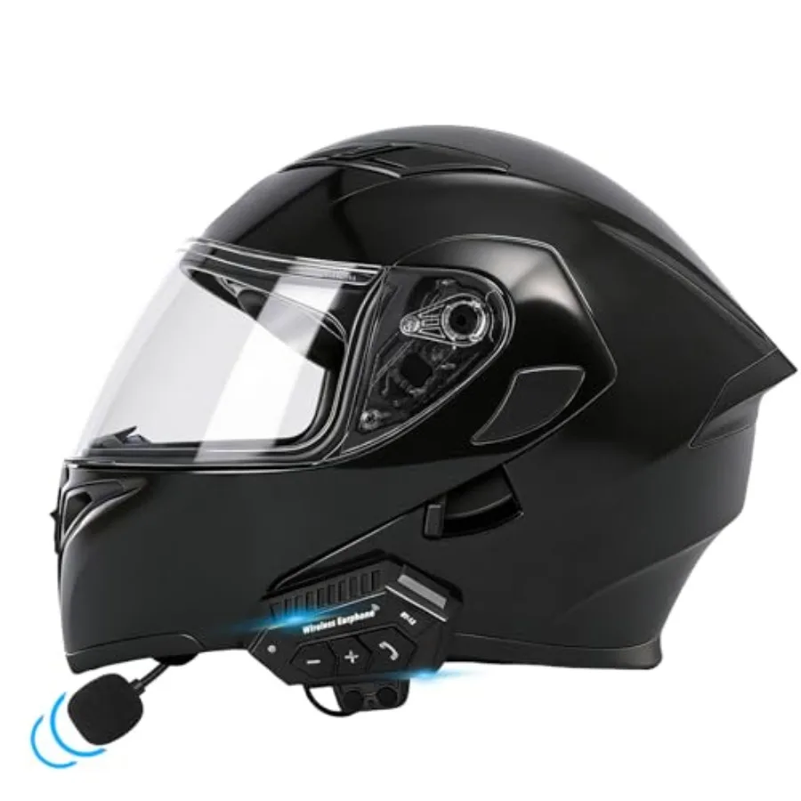 

Motorcycle Bluetooth Modular Helmet for urban commuting, ABS plastic, matte black, DOT/FMVSS-218 certified with flip-up dual vi