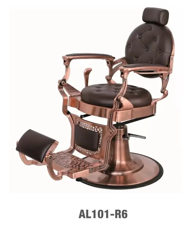 

Classic Style Hot Sale Aluminium Rose Gold Frame Comfortable Reclining Barber Chair For Hair Cutting