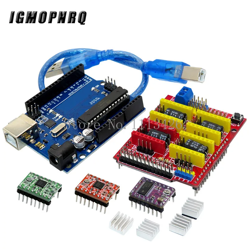 Máquina de grabado CNC Shield V3, impresión 3D + 4 Uds. Placa de expansión de controlador A4988/DRV8825 para Arduino + UNO R3 con cable USB de 30cm