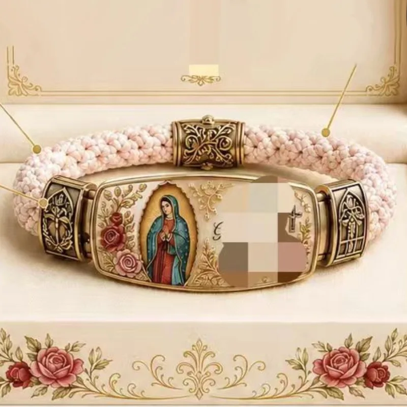 Cross Border Hot Selling Retro Two-color Carved Woven Bracelet Faithoverfear Inspirational Flower Bracelet Wholesale