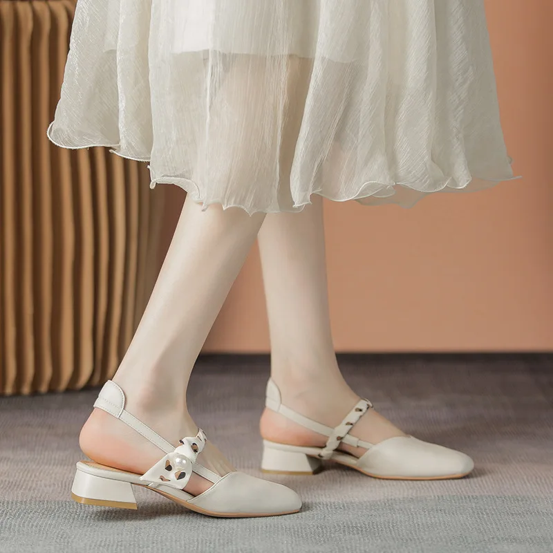 2025 Summer Female Sandal Comfort Shoes for Women Mary Jane Med Clear Heels Girls Retro New Beige Medium Closed Low Casual Riban