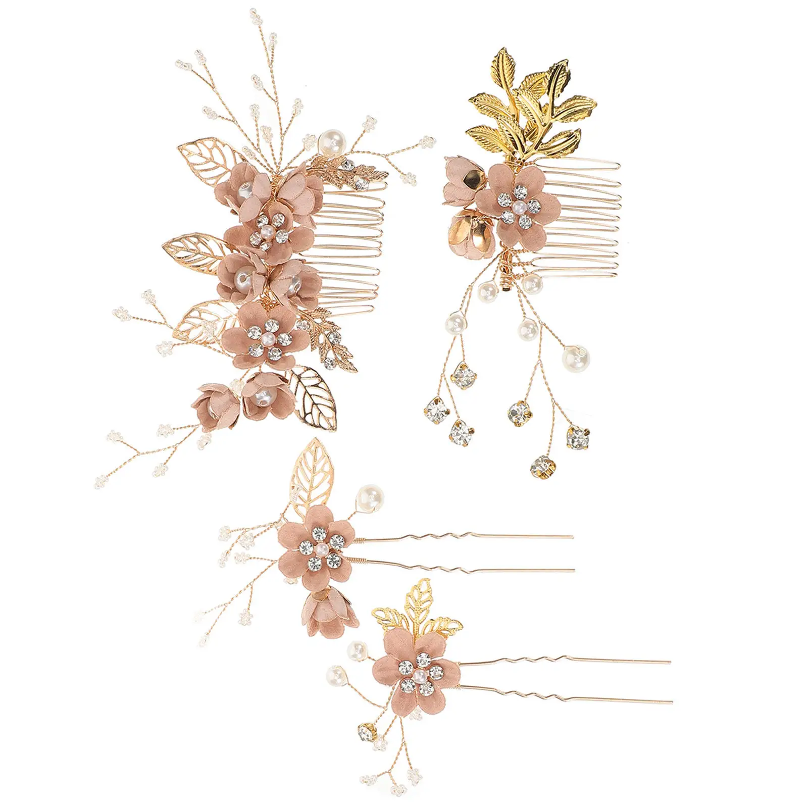 

1 Set Wedding Hair Comb Clips Floral Alloy Pearl Rhinestone Bridal Headpiece Bride Bridesmaid Hair Accessories for Party Prom