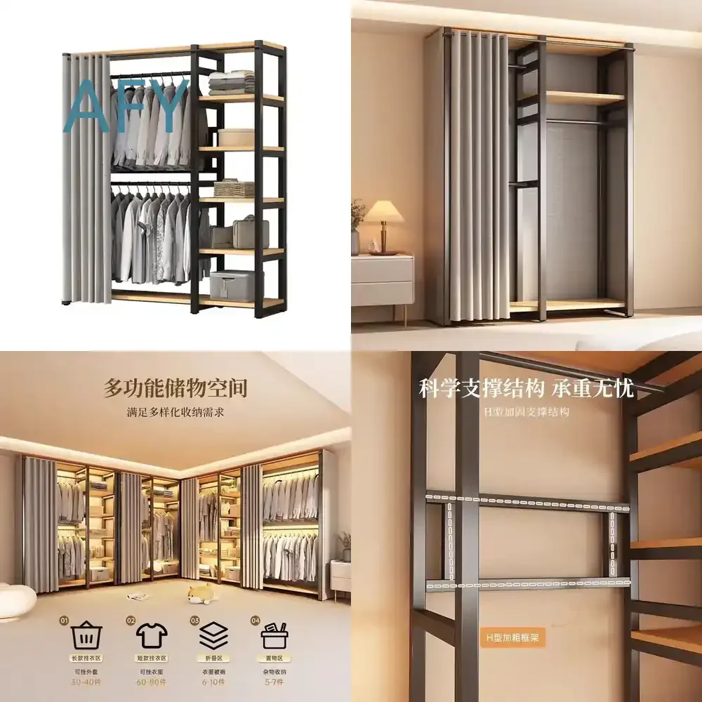 Armario de Ropa de Madera Maciza con Estructura de Acero de Fácil Montaje para Apartamentos Pequeños, Compatible con IKEA PAX, MUJI, ZARA, H&M