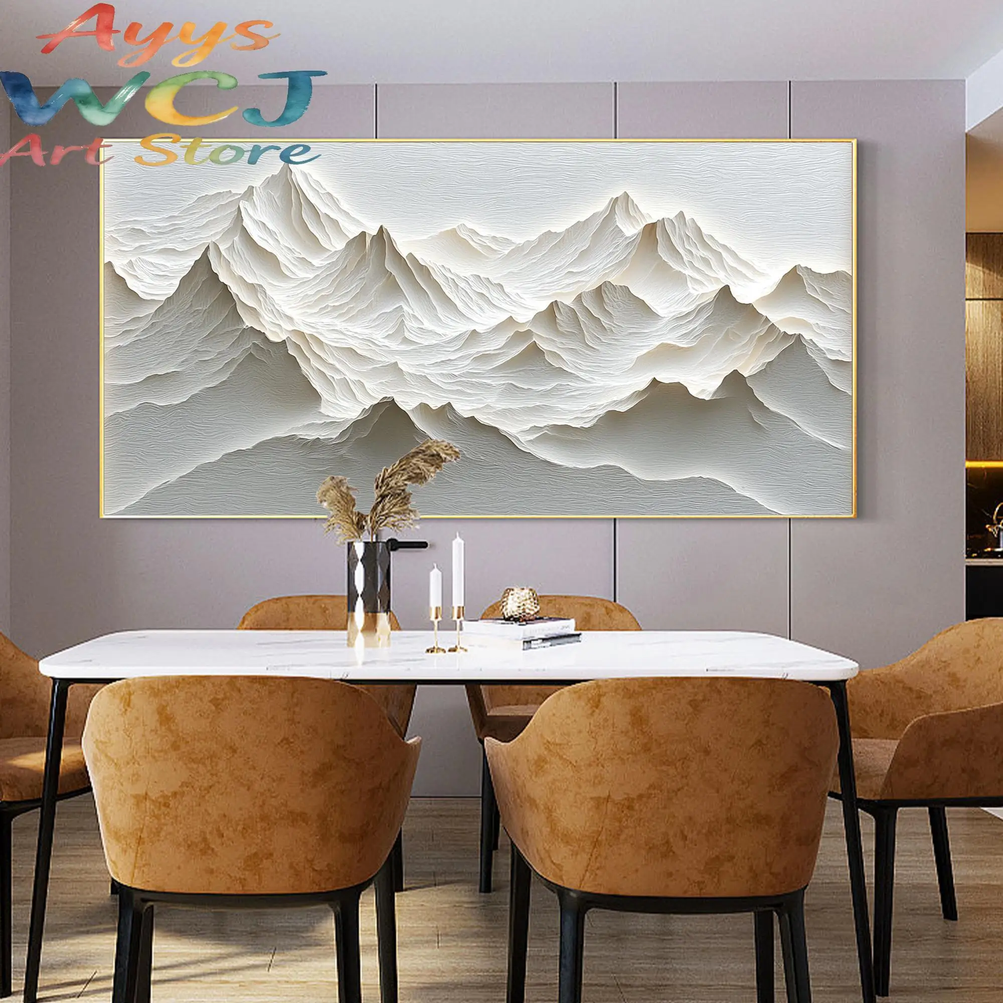 Modern Minimalist Mountain Relief Art Posters Prints 3D White Texture Mountain Landscape Canvas Painting Simple Wall Home Decor