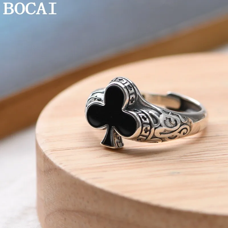 

BOCAI НОВОЕ серебряное открытое кольцо S925 в стиле ретро с покером и цветком сливы