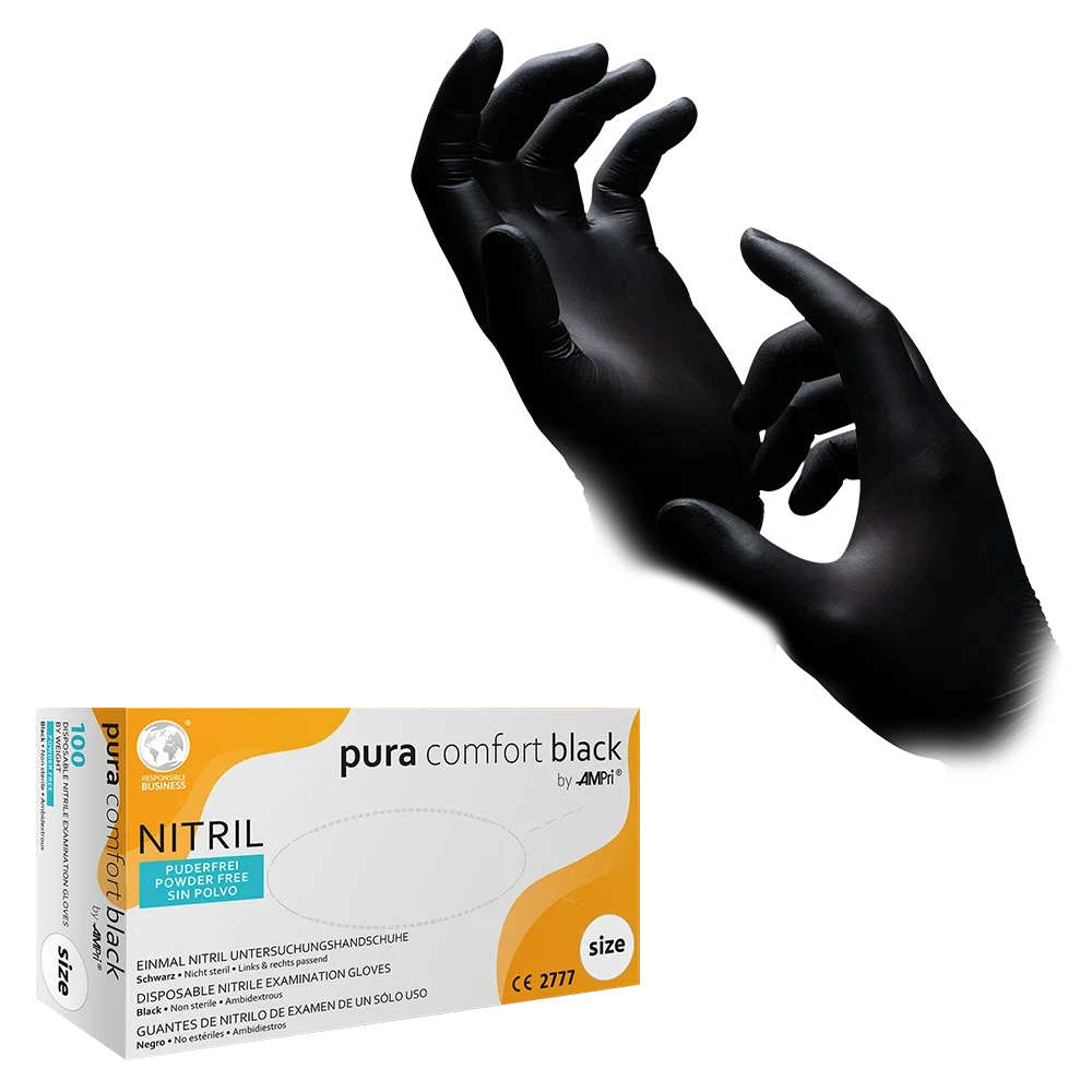 Guantes de nitrilo, negro, sin polvo, Pura comfort Negro