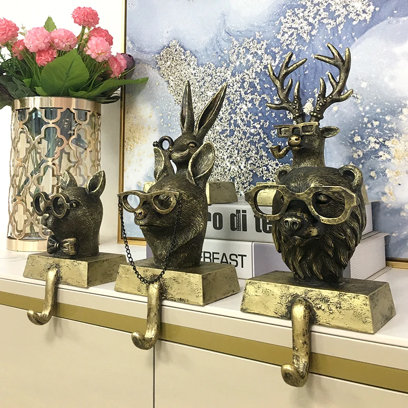 Golden Animal Hook Simulated Deer Sculpture Wall Storage Clothes Hangers Room Decoration Accessories